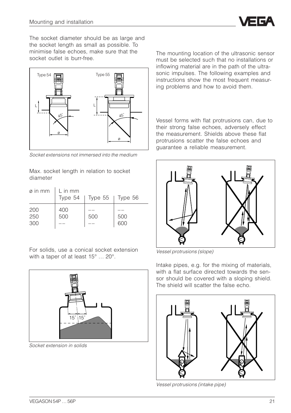 6 false echoes, Vessel protrusions | VEGA VEGASON 54P…56P Profibus PA User Manual | Page 21 / 68