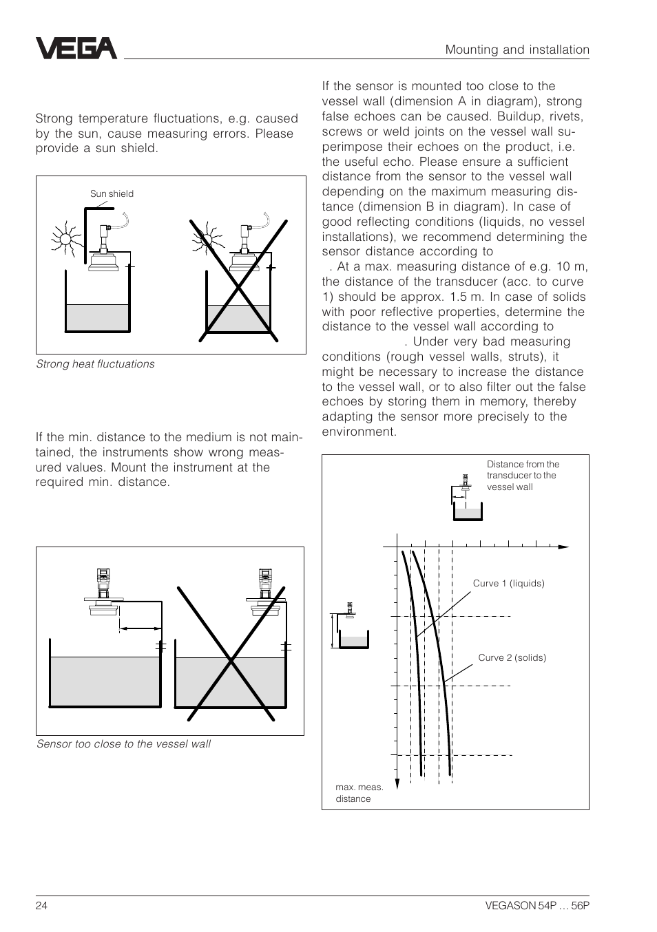 Strong temperature fluctuations, Min. distance to the medium, Sensor too close to vessel wall | VEGA VEGASON 54P…56P Profibus PA User Manual | Page 24 / 68