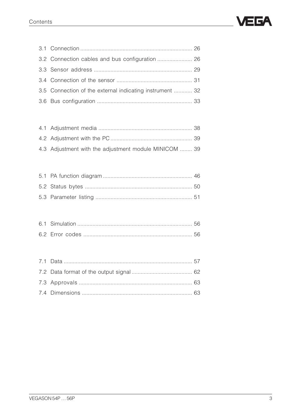 VEGA VEGASON 54P…56P Profibus PA User Manual | Page 3 / 68