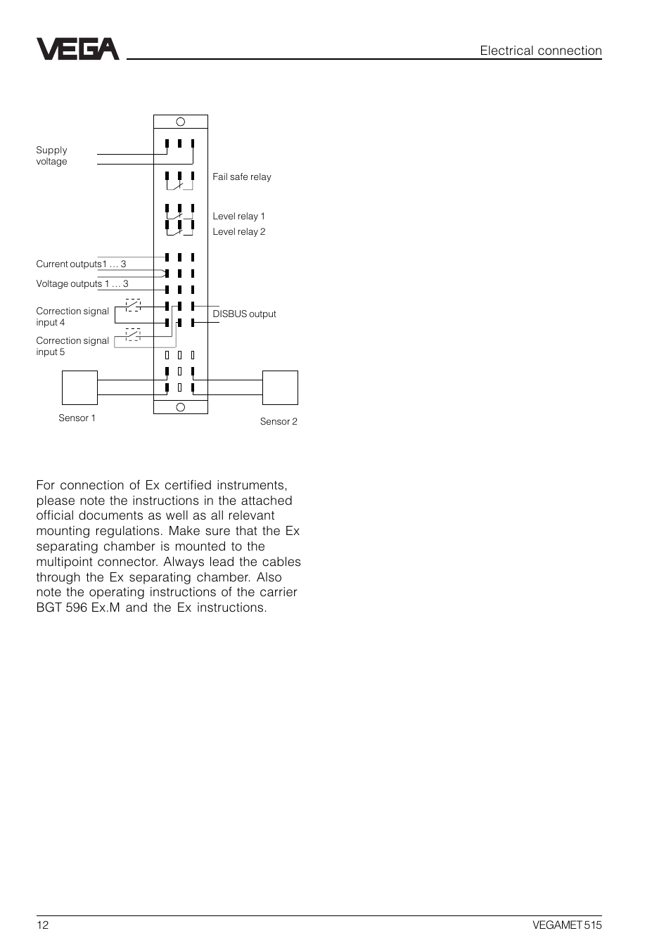 3 wiring plan, Electrical connection | VEGA VEGAMET 515 User Manual | Page 12 / 68