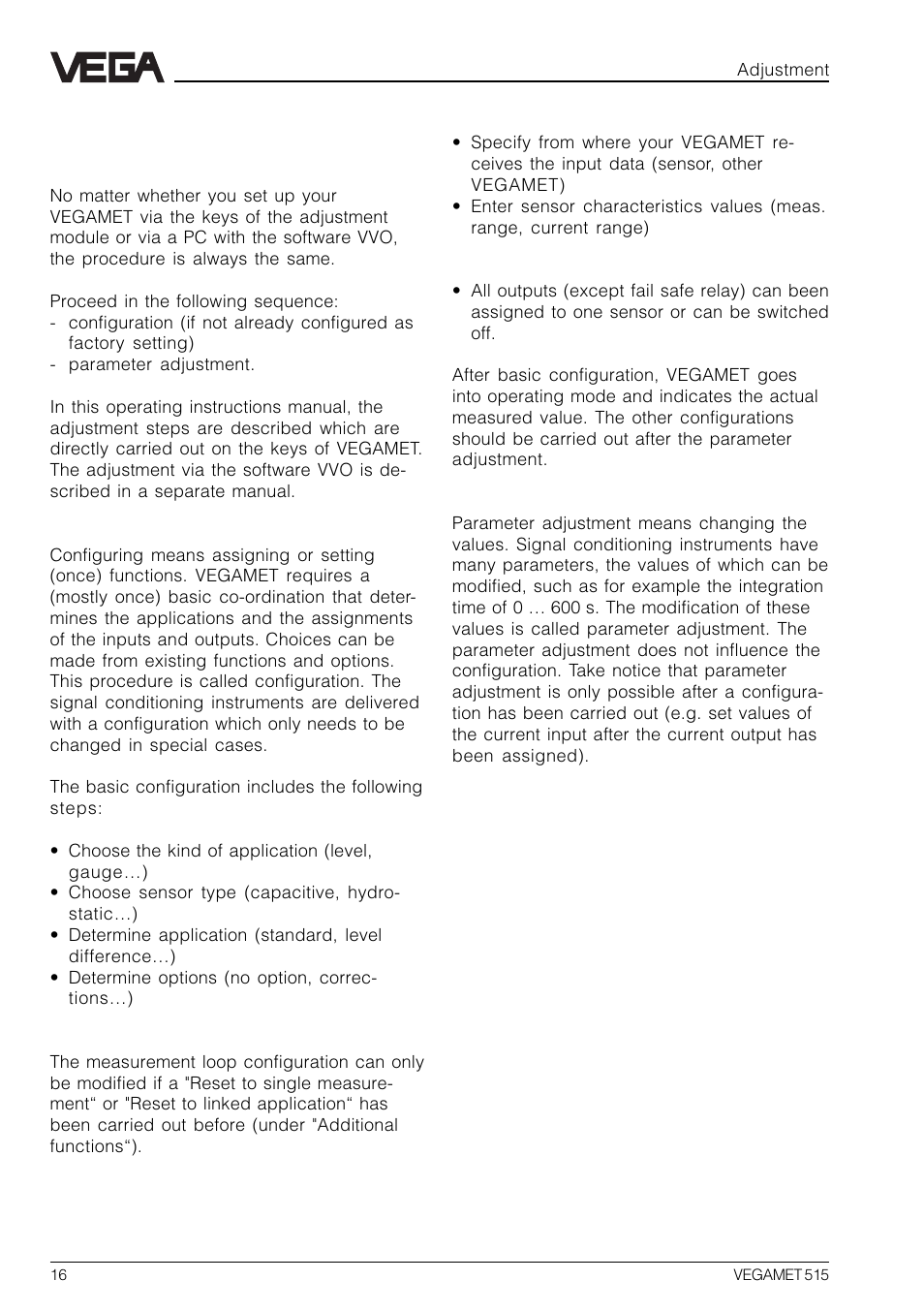 4 configuration and parameter adjustment | VEGA VEGAMET 515 User Manual | Page 16 / 68