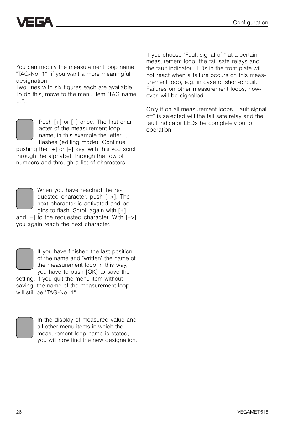 3 measurement loop name, 4 fault signal, 3 measurement loop name 6.4 fault signal | VEGA VEGAMET 515 User Manual | Page 26 / 68