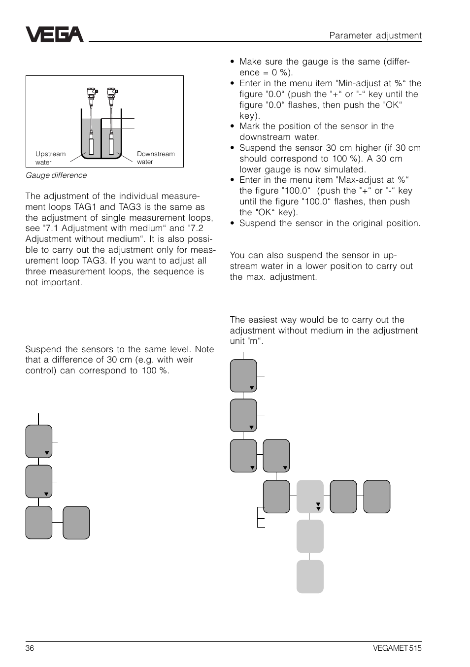 Adjustment of gauge difference | VEGA VEGAMET 515 User Manual | Page 36 / 68