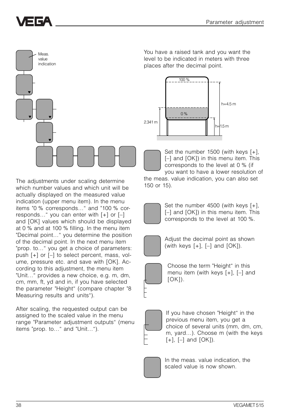 4 scaling, Parameter adjustment | VEGA VEGAMET 515 User Manual | Page 38 / 68