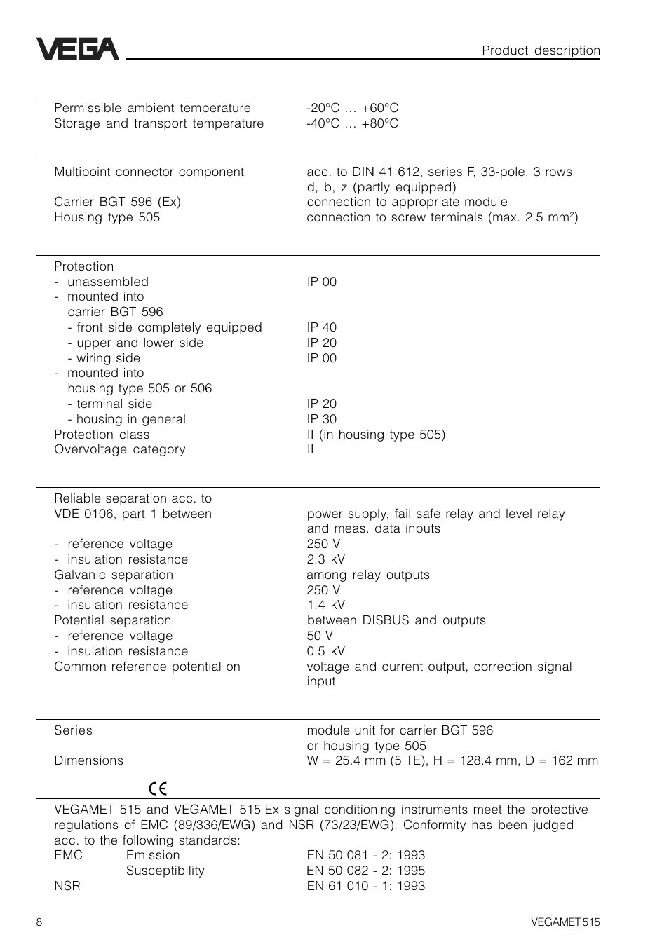 VEGA VEGAMET 515 User Manual | Page 8 / 68