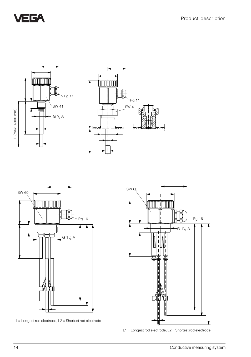 4 dimensions, Conductive electrodes, Product description | VEGA Conductive electrodes User Manual | Page 14 / 40