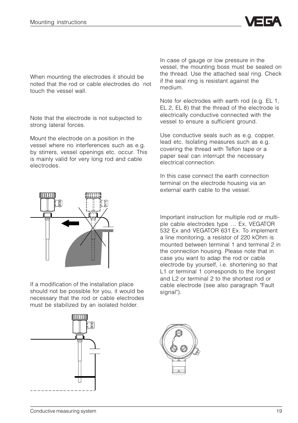 2 mounting instructions, 1 conductive electrodes | VEGA Conductive electrodes User Manual | Page 19 / 40
