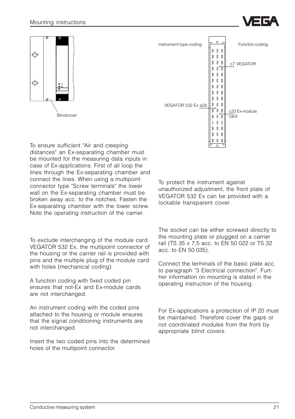 Mounting instructions, Conductive measuring system 21 | VEGA Conductive electrodes User Manual | Page 21 / 40