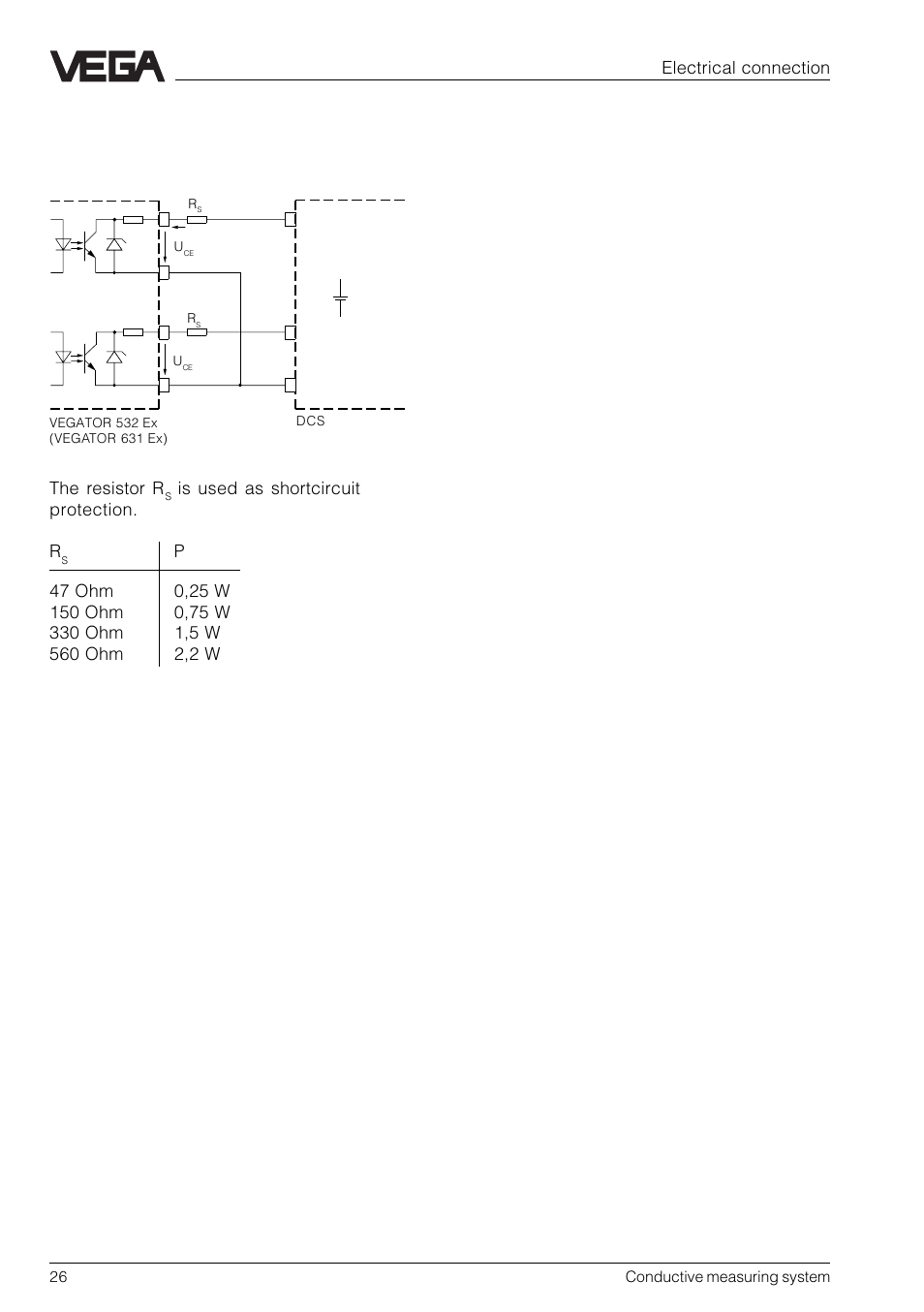 The resistor r, Is used as shortcircuit protection. r, Electrical connection | VEGA Conductive electrodes User Manual | Page 26 / 40