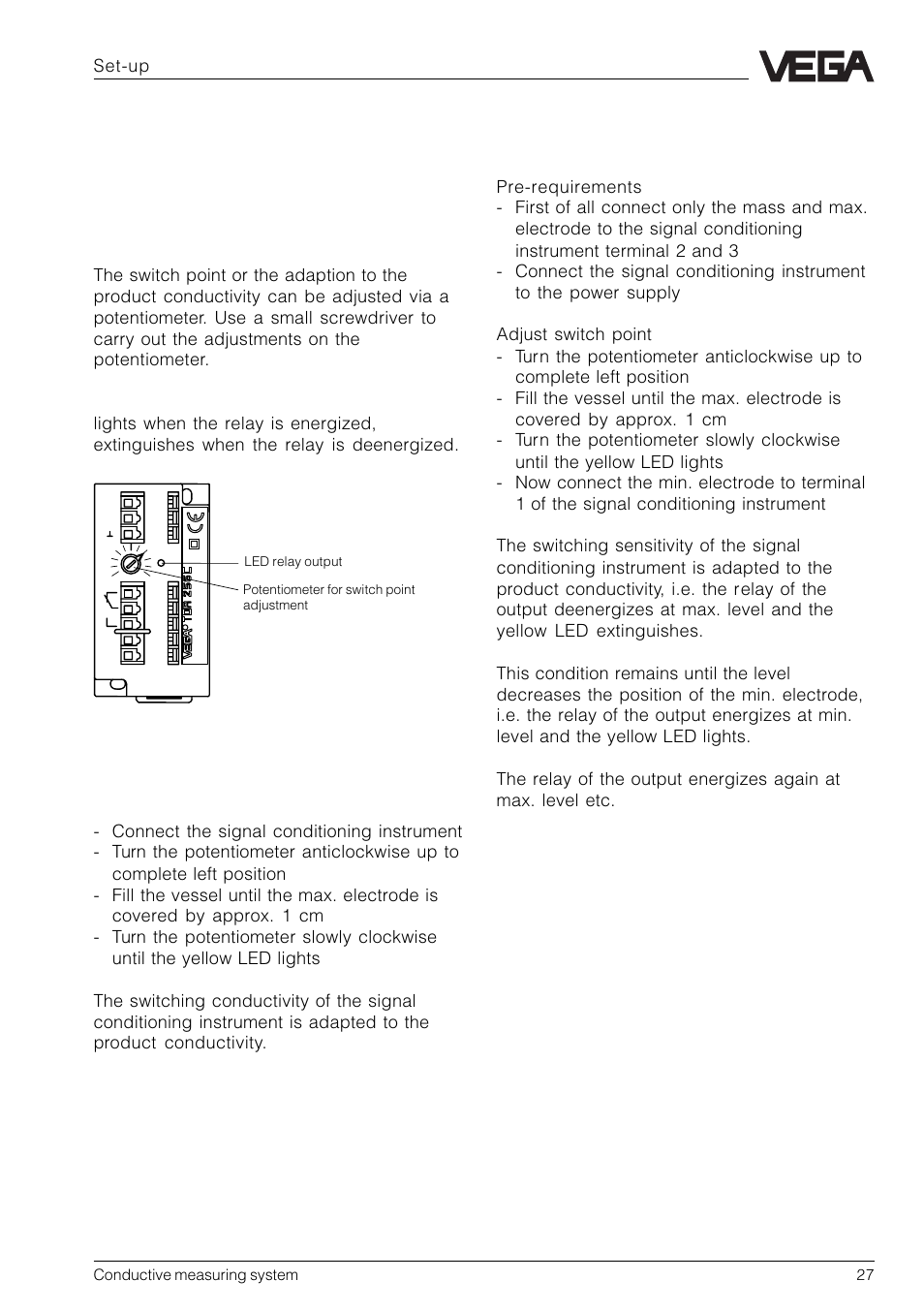 4 set-up, 1 vegator 256c, Indicating and adjustment elements | Switch point adjustment, Set-up | VEGA Conductive electrodes User Manual | Page 27 / 40