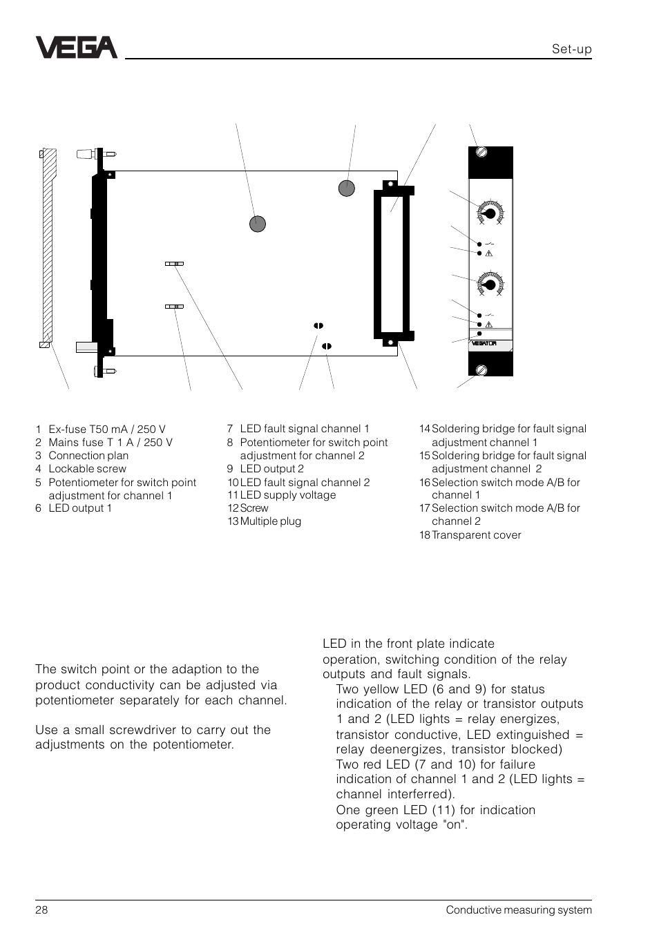 2 vegator 532 ex, Indicating and adjustment elements, Set-up | VEGA Conductive electrodes User Manual | Page 28 / 40