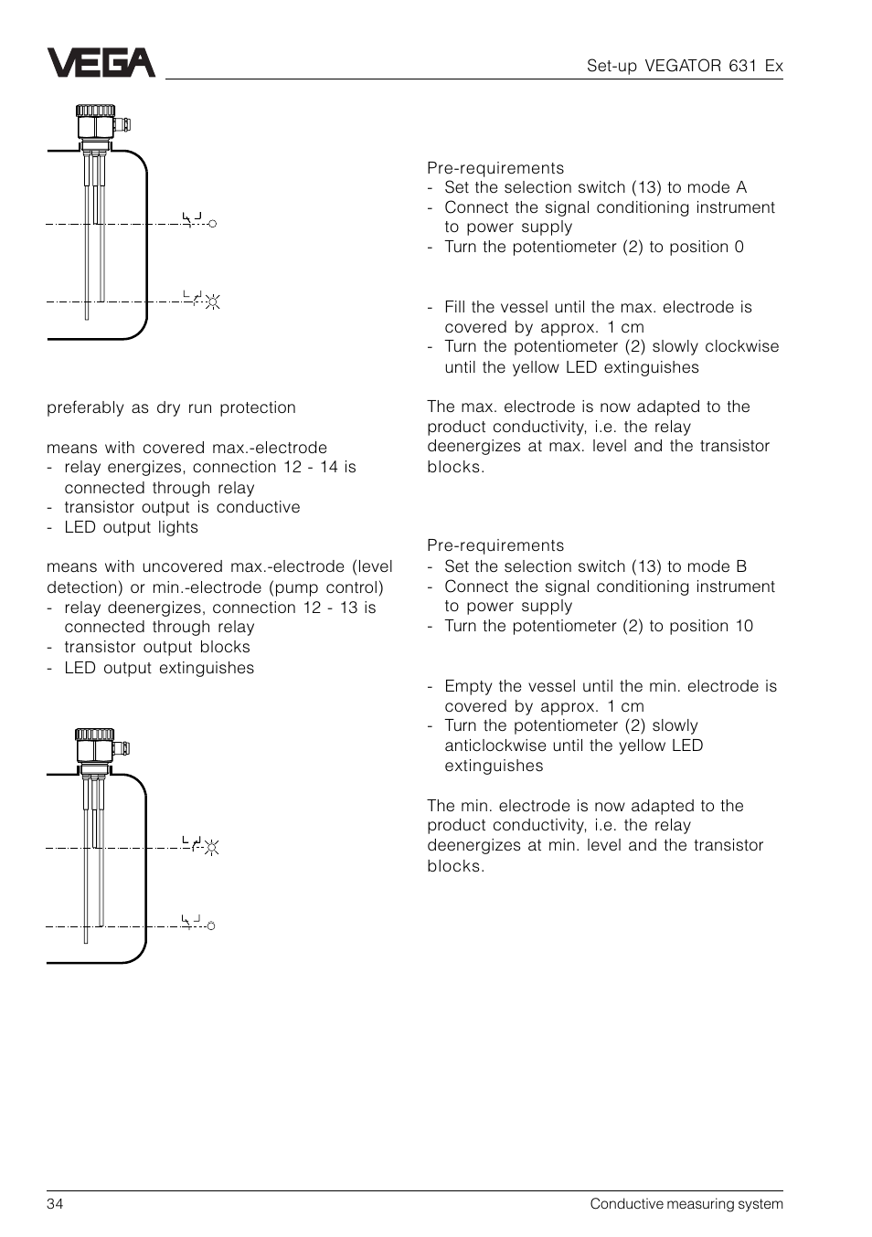 Switch point adjustment | VEGA Conductive electrodes User Manual | Page 34 / 40