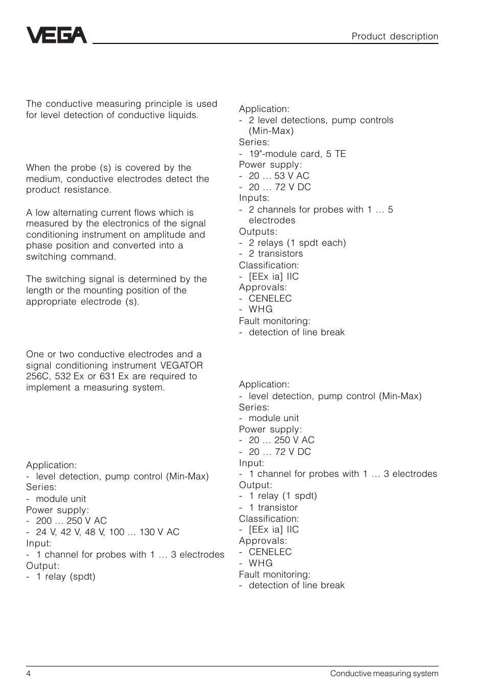 1 product description, 1 function and configuration, 2 types and version | VEGA Conductive electrodes User Manual | Page 4 / 40