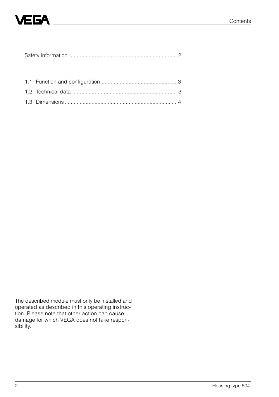 VEGA Housing type 504 User Manual | Page 2 / 8