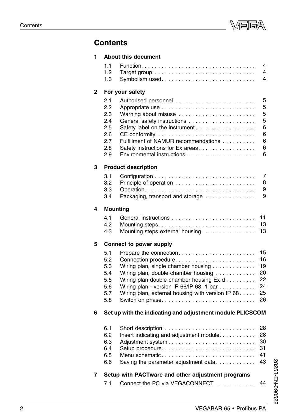 VEGA VEGABAR 65 Proﬁbus PA User Manual | Page 2 / 76