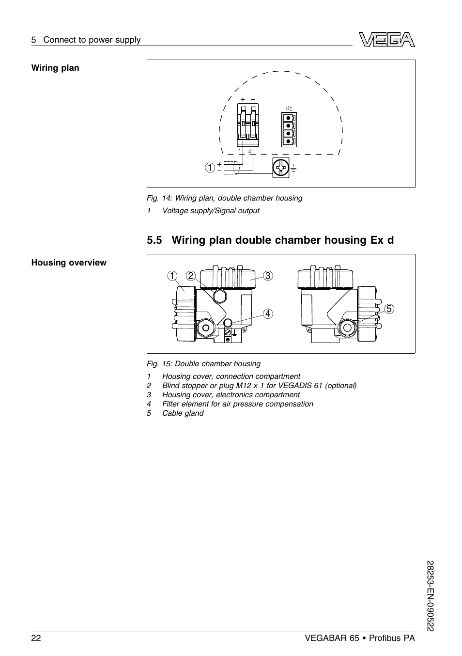 5 wiring plan double chamber housing ex d, 5 wiring plan double chamber housing ex d | VEGA VEGABAR 65 Proﬁbus PA User Manual | Page 22 / 76