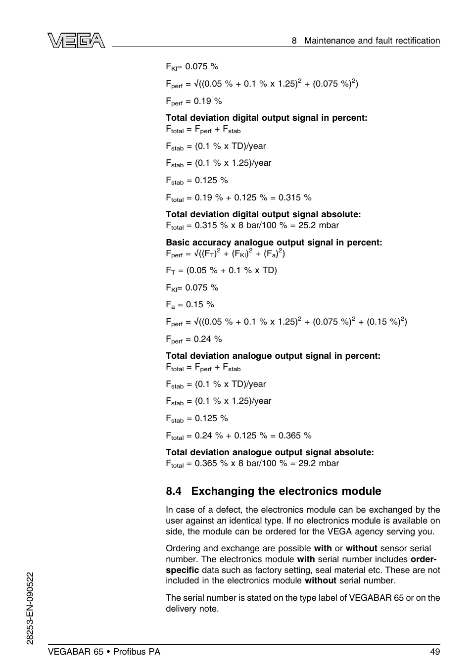 4 exchanging the electronics module | VEGA VEGABAR 65 Proﬁbus PA User Manual | Page 49 / 76