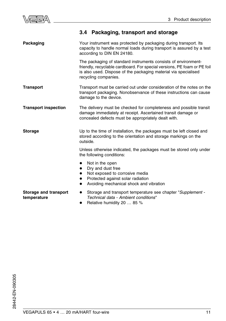 4 packaging, transport and storage | VEGA VEGAPULS 65 (≥ 2.0.0 - ≤ 3.8) 4 … 20 mA_HART four-wire User Manual | Page 11 / 56