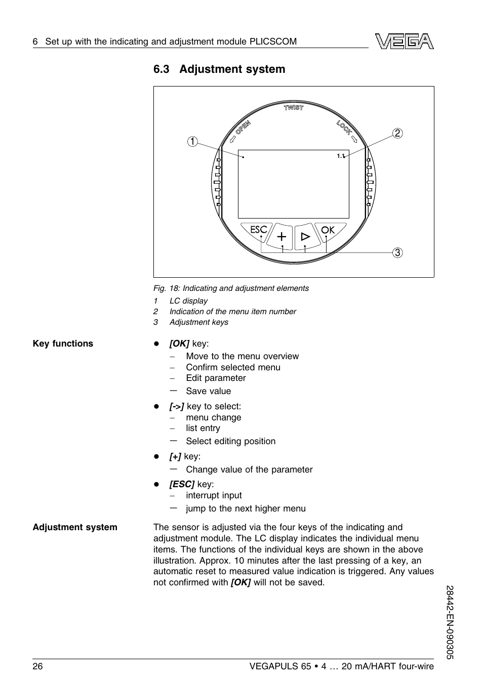 3 adjustment system | VEGA VEGAPULS 65 (≥ 2.0.0 - ≤ 3.8) 4 … 20 mA_HART four-wire User Manual | Page 26 / 56