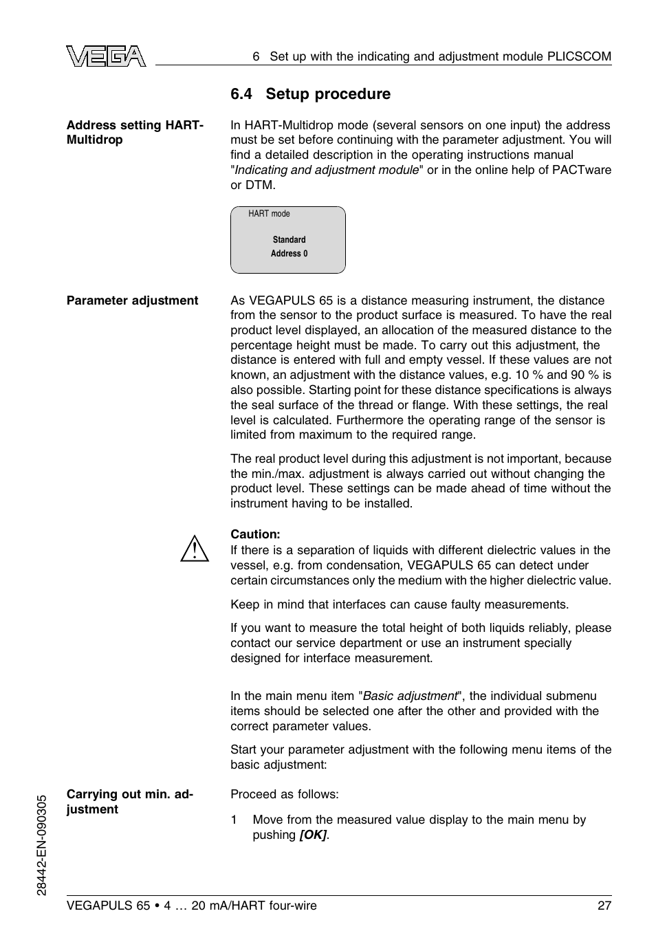 4 setup procedure | VEGA VEGAPULS 65 (≥ 2.0.0 - ≤ 3.8) 4 … 20 mA_HART four-wire User Manual | Page 27 / 56