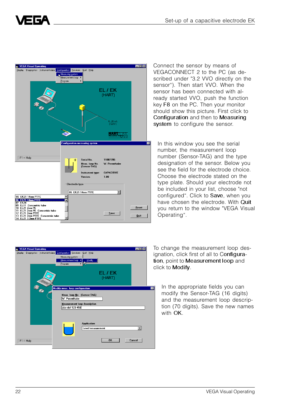 8 set-up of a capacitive electrode ek, 1 configure sensor | VEGA VVO VEGA Visual Operating User Manual | Page 22 / 64