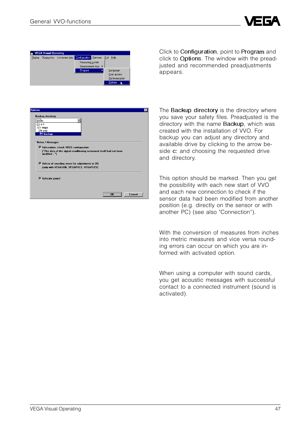 4 program- preadjustments | VEGA VVO VEGA Visual Operating User Manual | Page 47 / 64