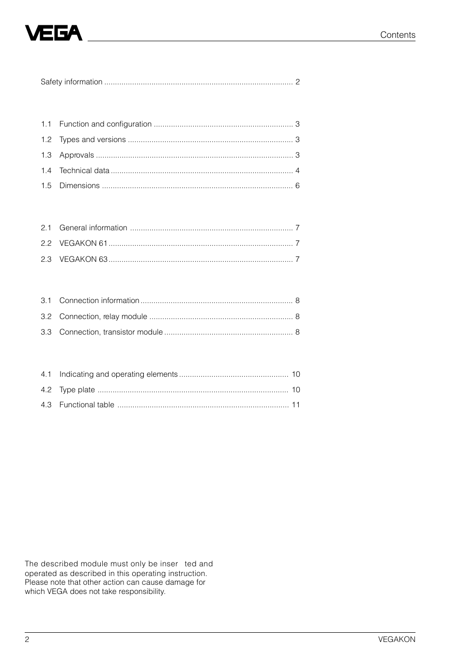 VEGA VEGAKON 63 User Manual | Page 2 / 12