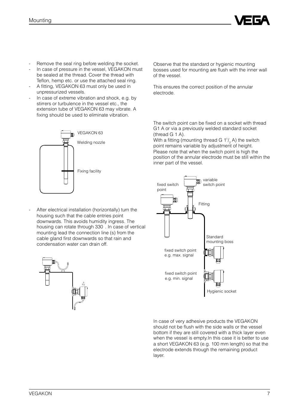 2 mounting, 1 general information, 2 vegakon 61 | 3 vegakon 63 | VEGA VEGAKON 63 User Manual | Page 7 / 12