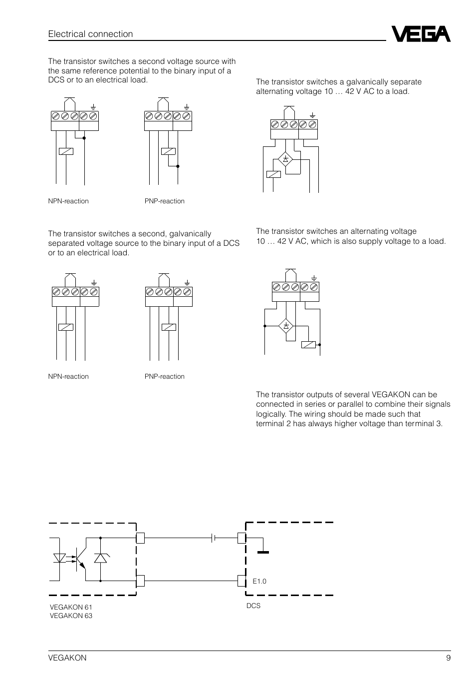 Electrical connection, Control of alternating current loads | VEGA VEGAKON 63 User Manual | Page 9 / 12