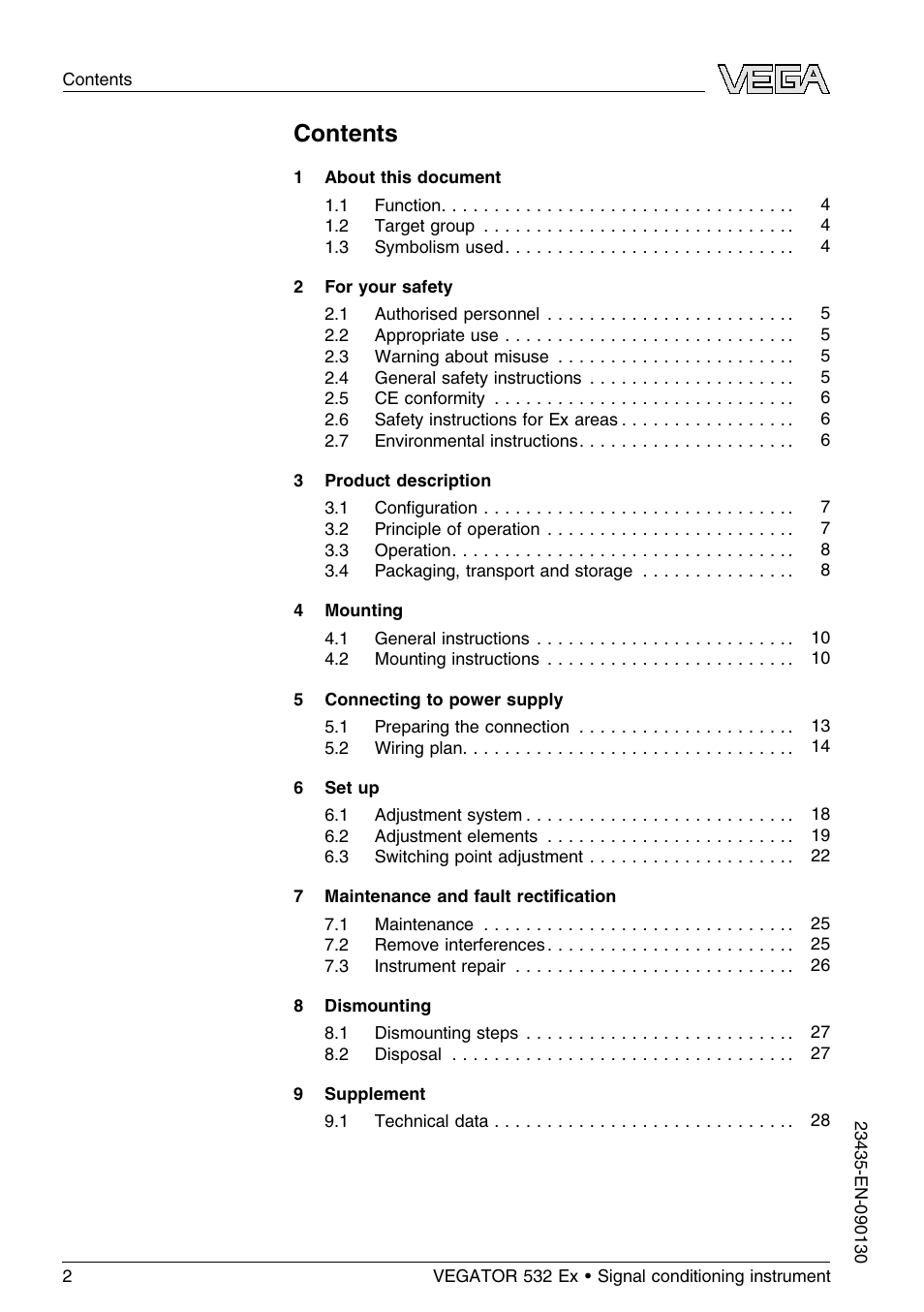 VEGA VEGATOR 532 Ex User Manual | Page 2 / 32