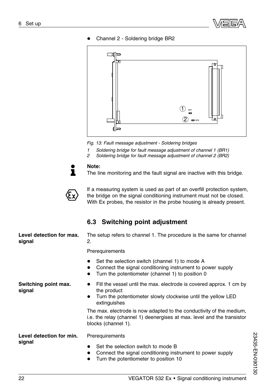 3 switching point adjustment | VEGA VEGATOR 532 Ex User Manual | Page 22 / 32