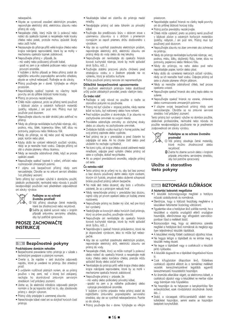 Proszę zachowaćtę instrukcję bezpčnostné pokyny | Tefal Avanti Hi-Speed TT 7041 User Manual | Page 17 / 18
