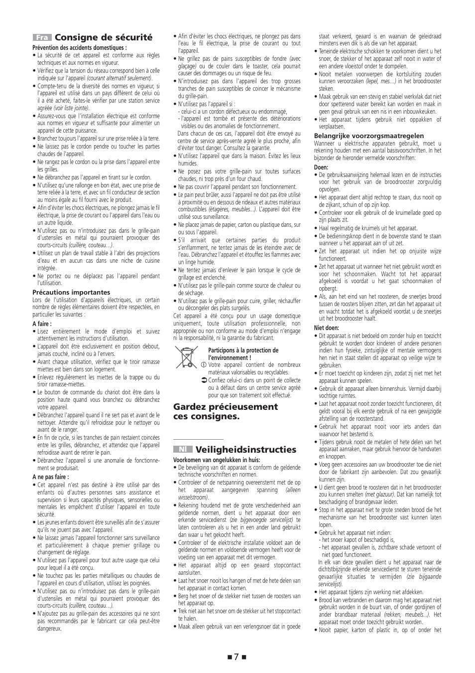 Consigne de sécurité | Tefal Avanti Hi-Speed TT 7041 User Manual | Page 8 / 18