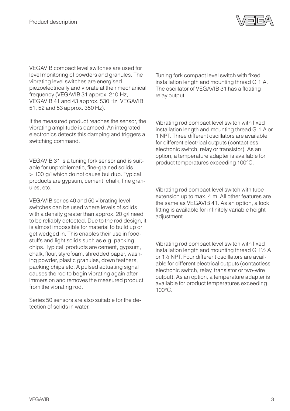 1 product description, 1 function and configuration, 2 types and versions | VEGA VEGAVIB 31-53 User Manual | Page 3 / 20