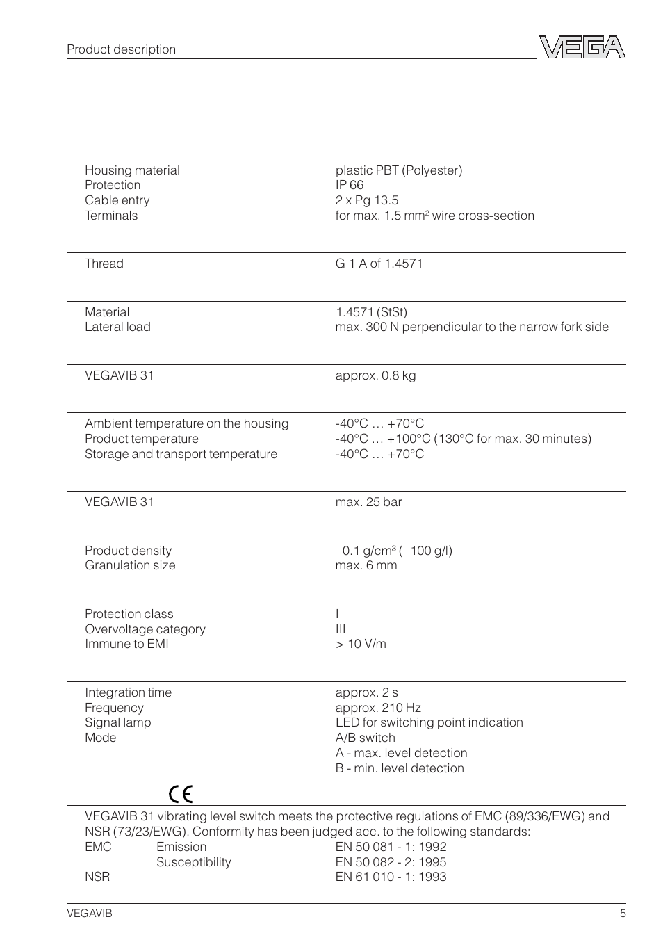 4 technical data | VEGA VEGAVIB 31-53 User Manual | Page 5 / 20