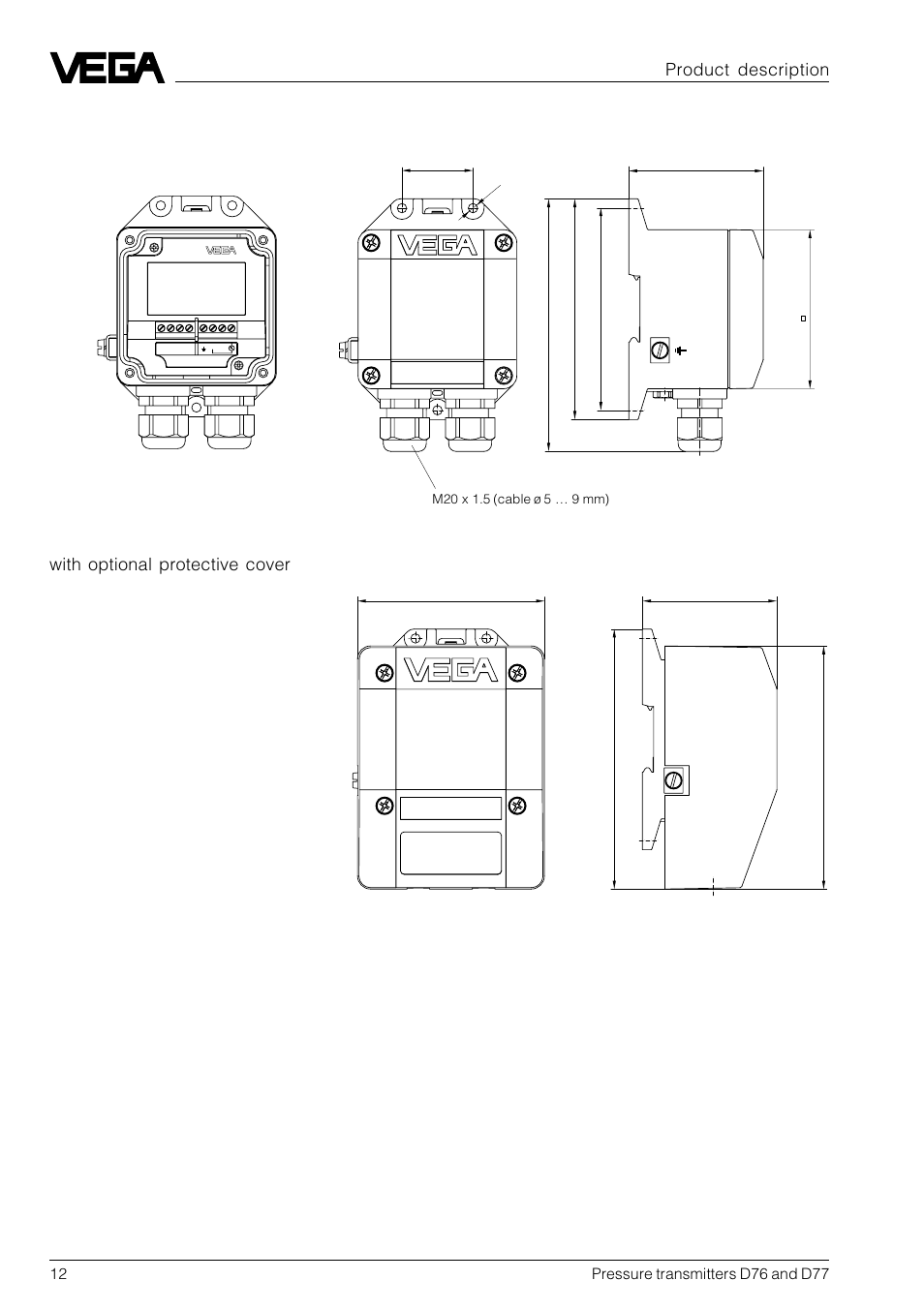 With optional protective cover product description | VEGA D77 Hydrostatic pressure transmitters User Manual | Page 12 / 24