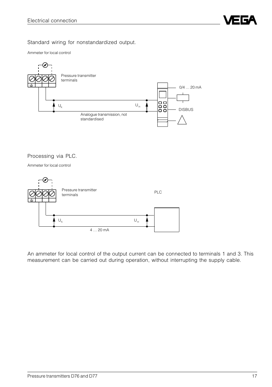 Electrical connection | VEGA D77 Hydrostatic pressure transmitters User Manual | Page 17 / 24