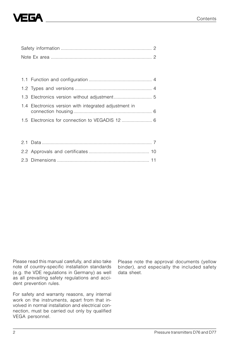VEGA D77 Hydrostatic pressure transmitters User Manual | Page 2 / 24