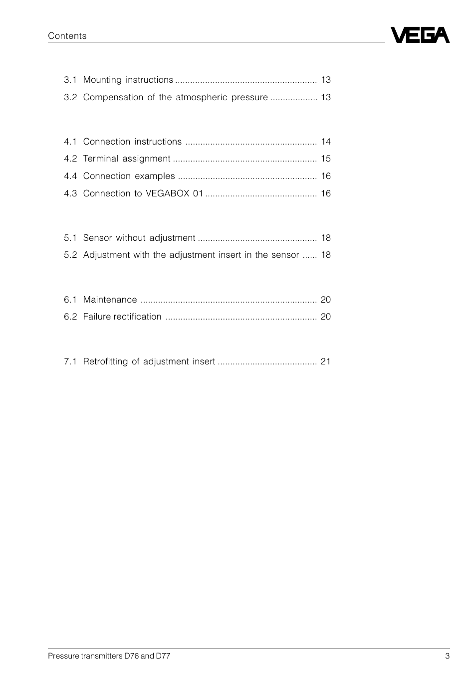 VEGA D77 Hydrostatic pressure transmitters User Manual | Page 3 / 24
