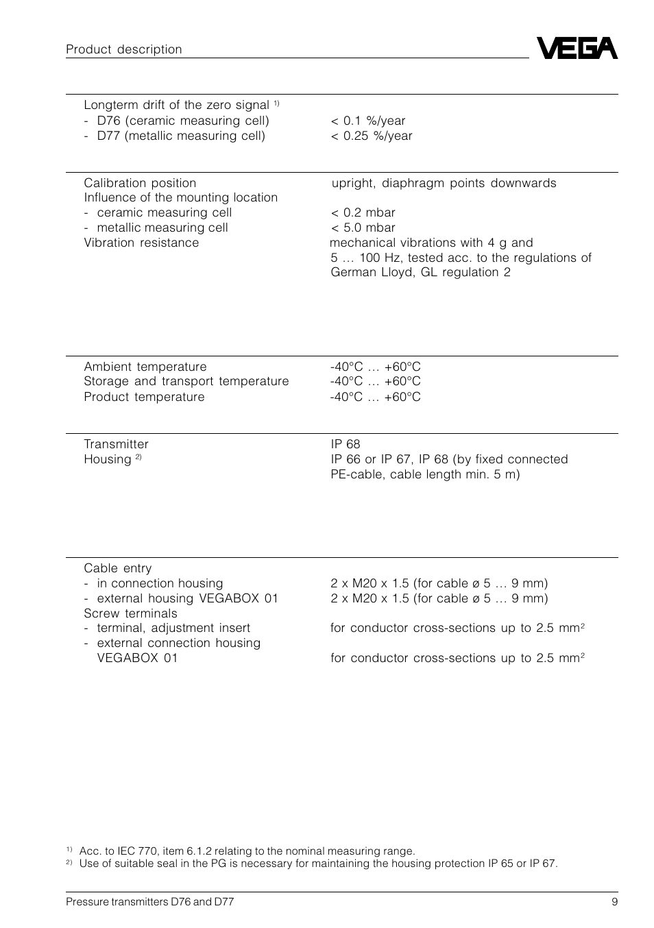 VEGA D77 Hydrostatic pressure transmitters User Manual | Page 9 / 24