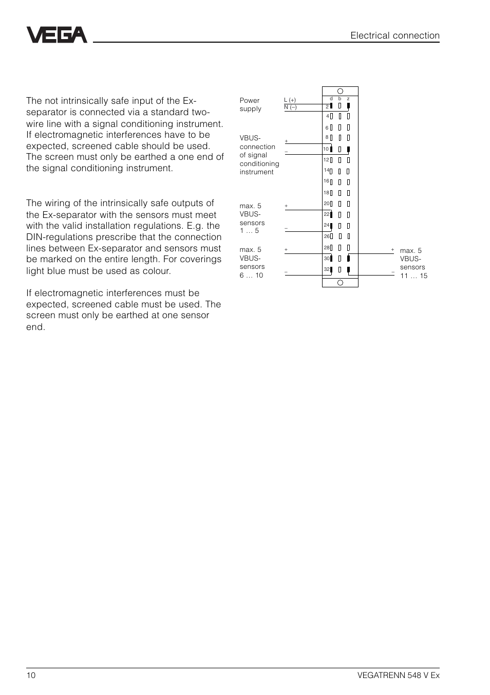 2 anschlußhinweise, 3 anschlußplan, 3 wiring plan | 2 connection instructions, Not intrinsically safe input, Intrinsically safe output | VEGA VEGATRENN 548 V Ex User Manual | Page 10 / 16