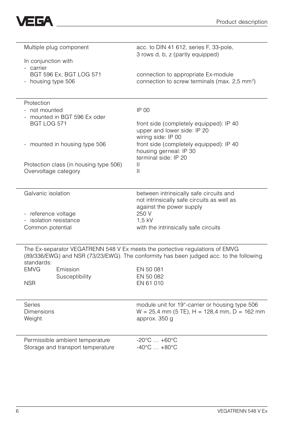 VEGA VEGATRENN 548 V Ex User Manual | Page 6 / 16