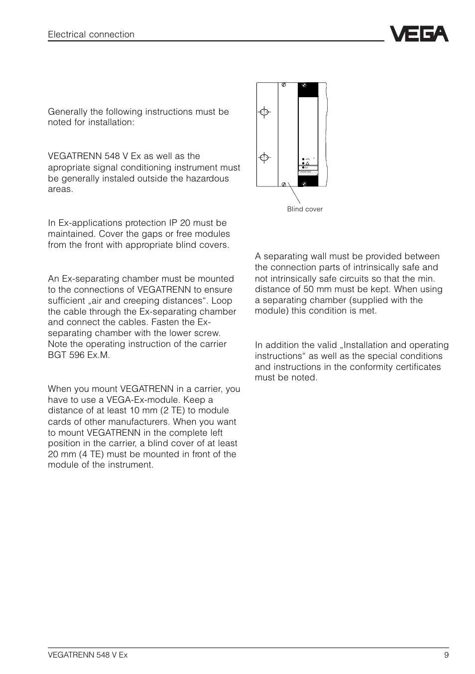 3 elektrischer anschluß, 1 errichtungshinweise, 3 electrical connection | 1 installationinformation | VEGA VEGATRENN 548 V Ex User Manual | Page 9 / 16