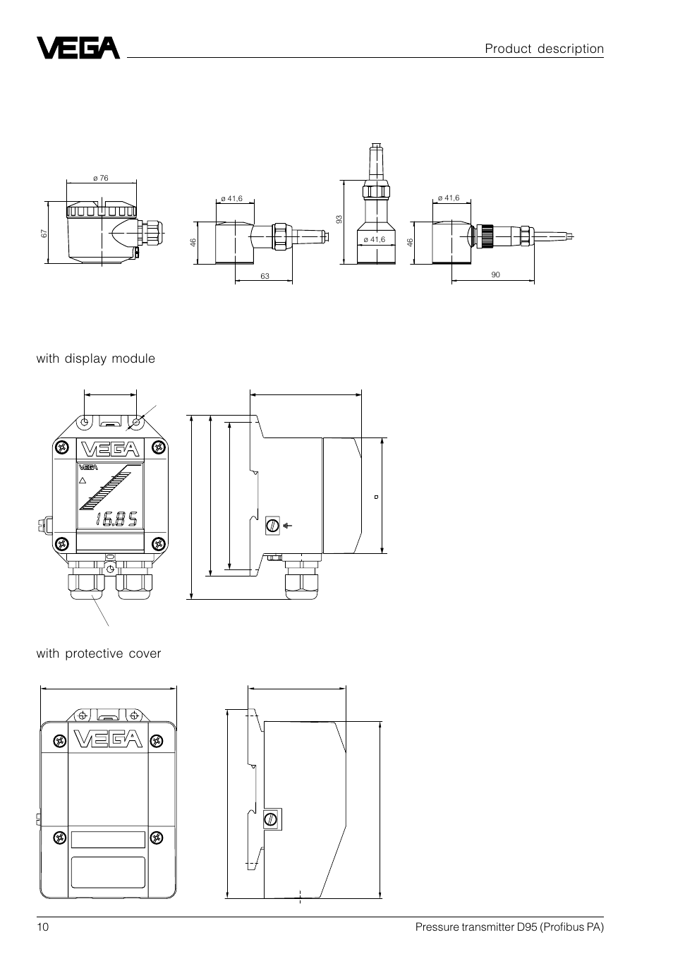 5 dimensions, Transmitter housing, Product description | VEGA D95 Profibus PA User Manual | Page 10 / 36