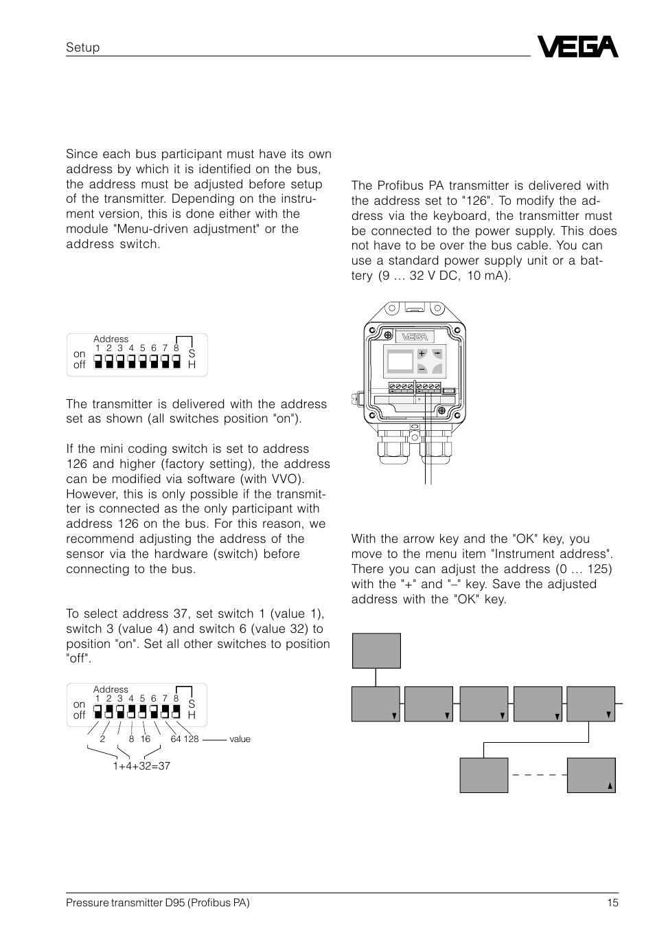 4 setup, 1 setting the profibus pa address, Address adjustment with the address switch | VEGA D95 Profibus PA User Manual | Page 15 / 36