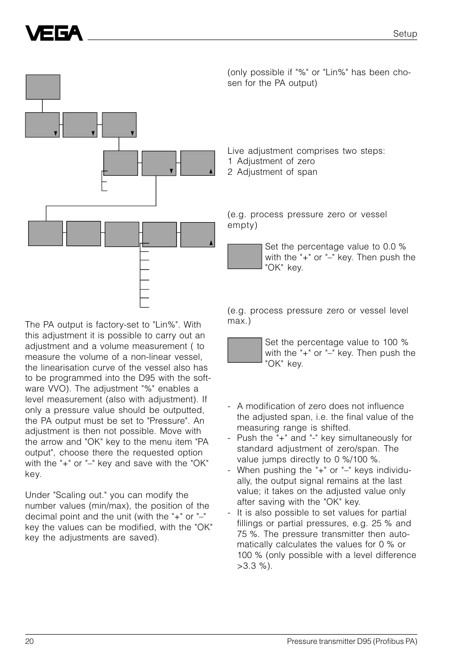 Adjustment, Adjust pa output | VEGA D95 Profibus PA User Manual | Page 20 / 36