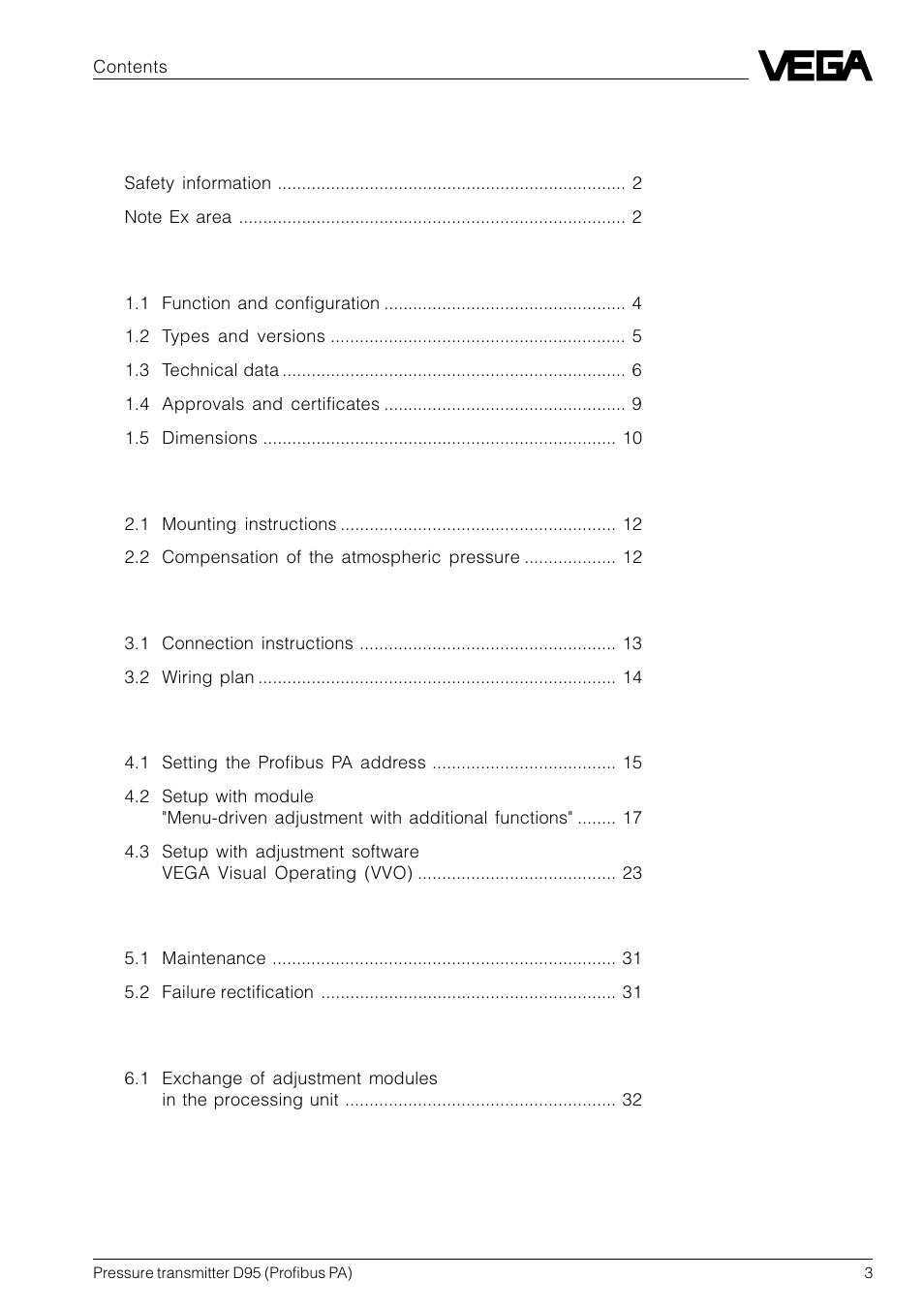 VEGA D95 Profibus PA User Manual | Page 3 / 36