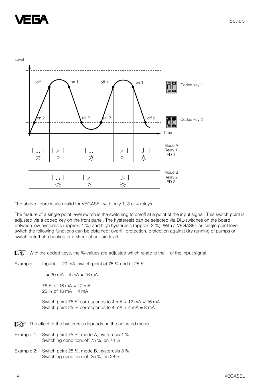 3 switch point adjustment, Set-up | VEGA VEGASEL 543, 544, 545, 546, 547 User Manual | Page 14 / 16