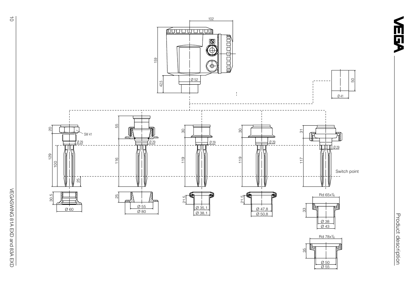 4 dimensions, Vegaswing 81a exd, Product description | VEGA VEGASWING 83A EXD User Manual | Page 10 / 28