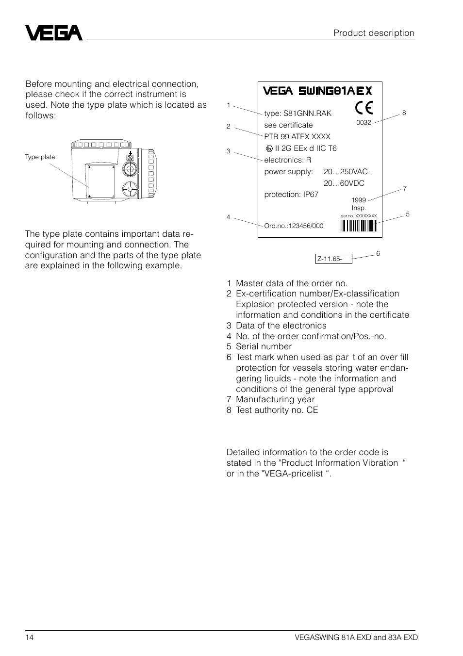 5 type plate | VEGA VEGASWING 83A EXD User Manual | Page 14 / 28